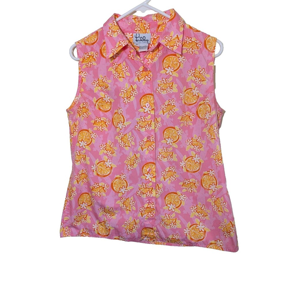 Lilly Pulitzer Vintage Orange Fruit Button Front Top Preppy Novelty Size 10